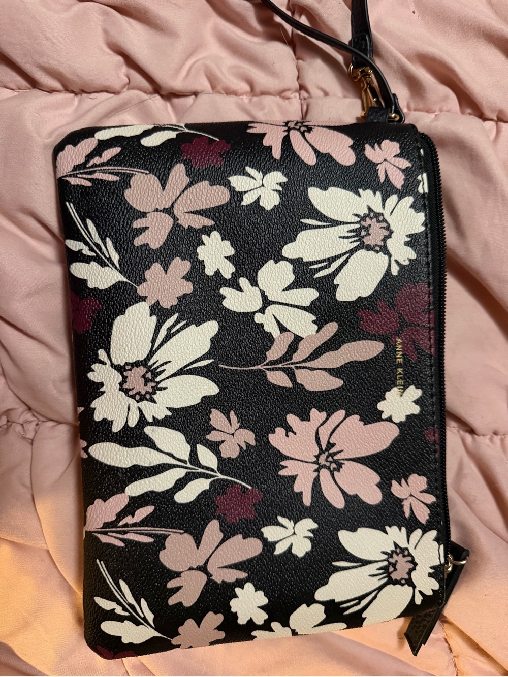 Anne Klein Black Floral Convertible Wristlet Crossbody